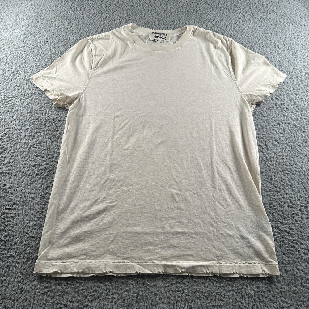 Zadig & Voltaire Jimmy Co Destroy Shirt Womens M White 100% Cotton Crewneck Tee